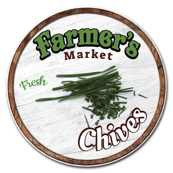 Corrugated Plastic Sign With Stakes 24in Circular-Farmers Market Chives, C-24-CIR-WS-Chives